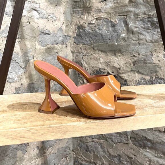 Amina Muaddi Caramel Patent Lupita Slipper Sandals - Picture 1 of 11
